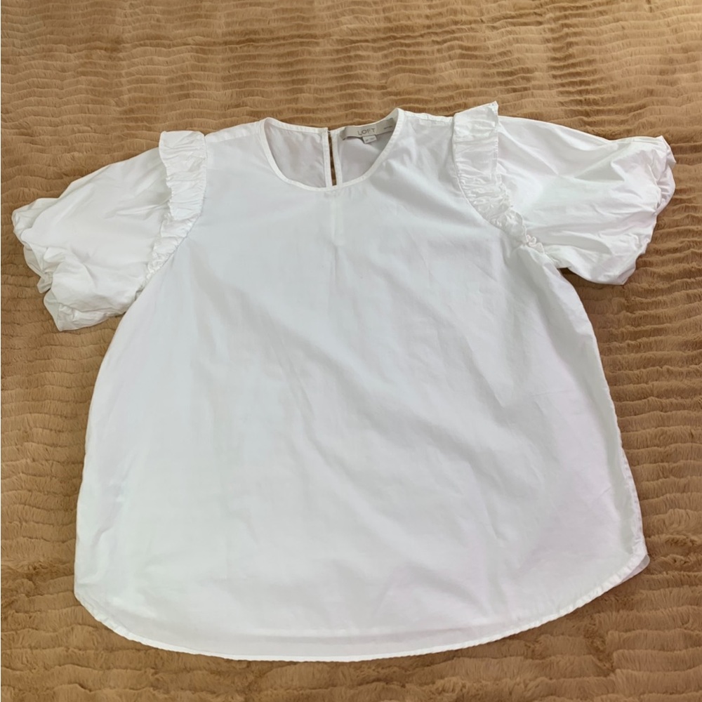 Loft Petite short sleeve ruffle cotton‎ blouse top